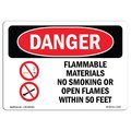 Signmission OSHA Danger, Flammable Materials No Smoking 50 Feet, 5in X 3.5in Decal, 3.5" W, 5" L, Landscape OS-DS-D-35-L-1254